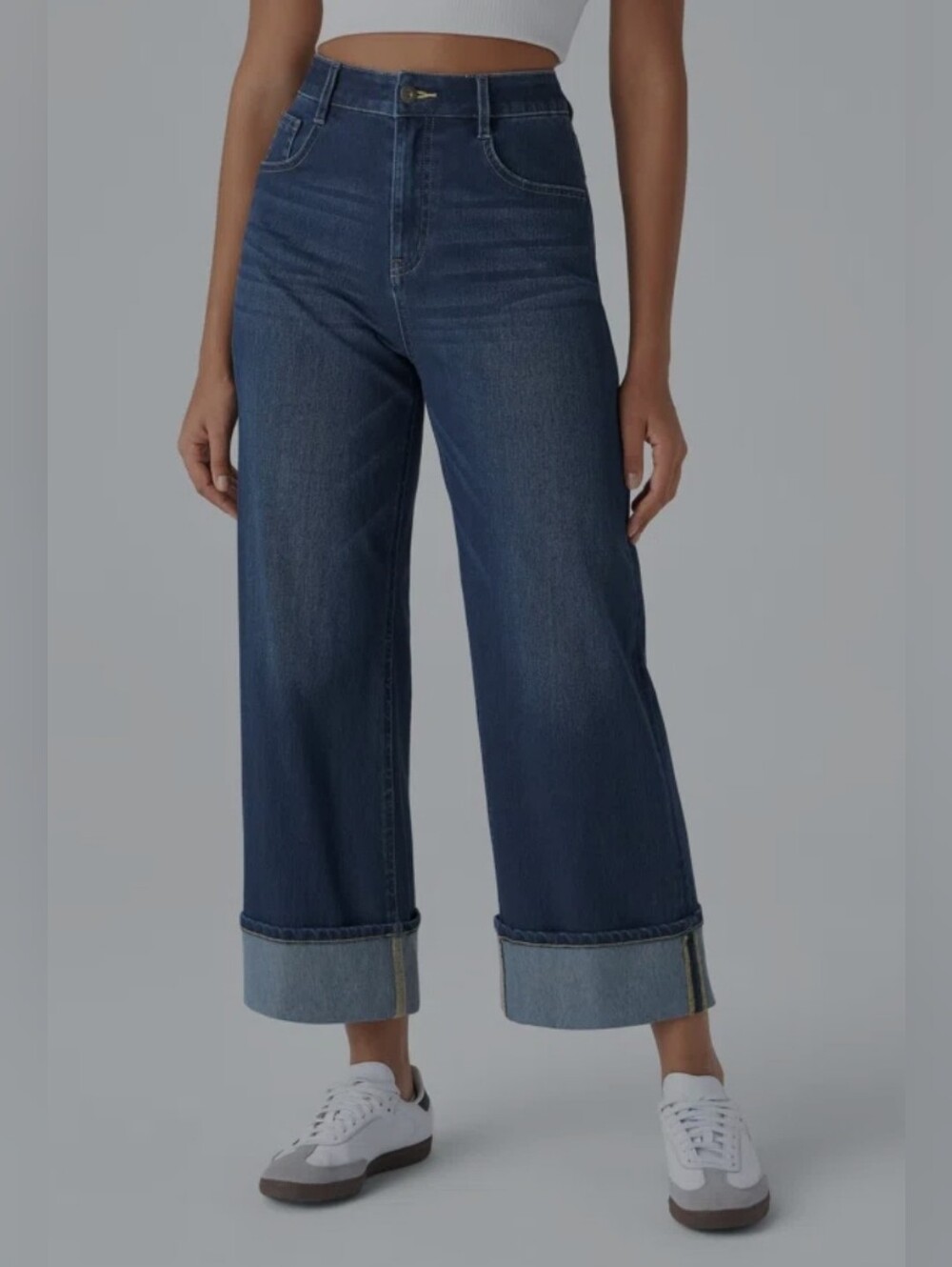 Women's Wide Leg Cuffed Denim Jeans